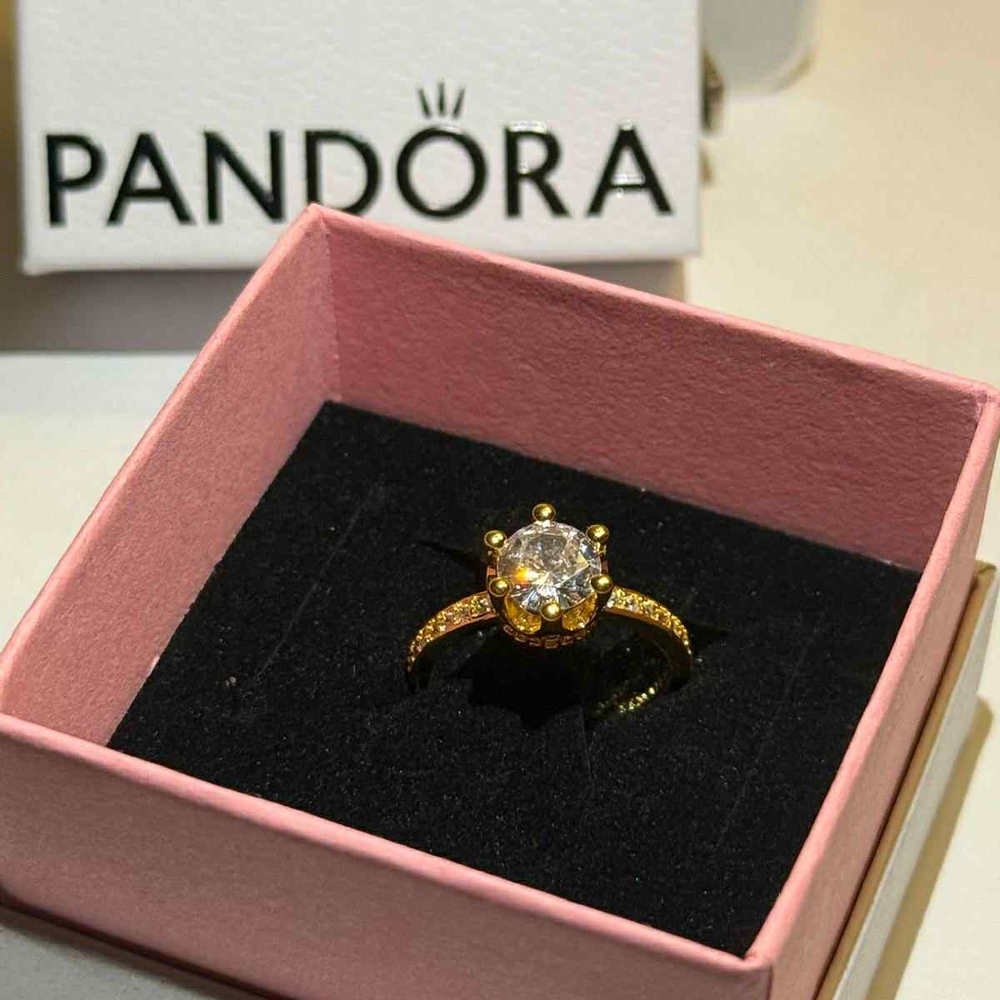 Pandora Gold Ring with Clear Stone